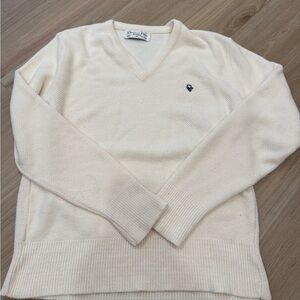 Vintage Medium Christian Dior Men's Cream V-Neck Sweater